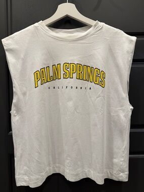 Palm Springs California White Muscle Tee with Yellow Logo size M